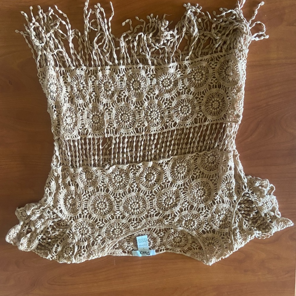 Crocheted tan top